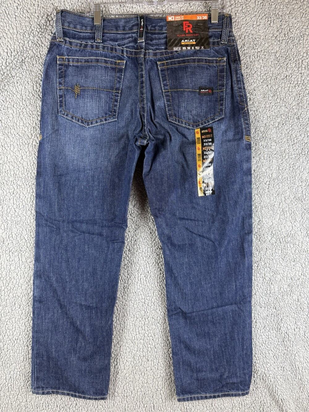 Ariat FR M3 Loose Jeans Mens 33x30 Blue Denim Work Pant Utility CAT 2 NWT